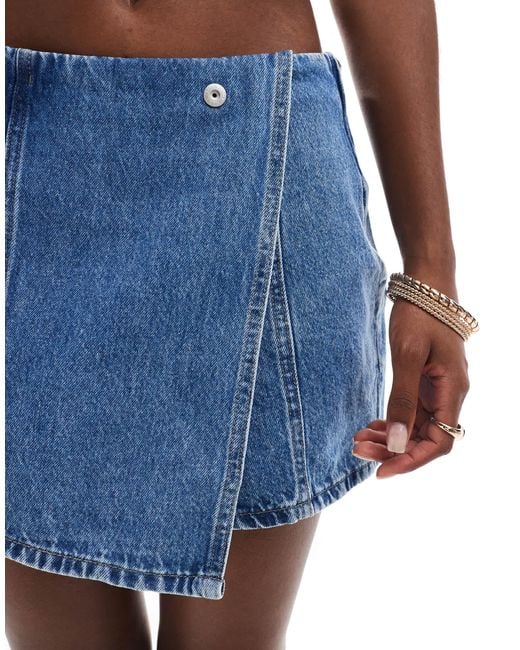 Pieces Blue Wrap Front Denim Mini Skort
