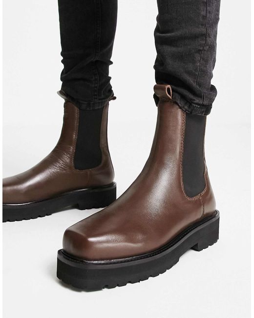 ASRA – cacti – chelsea-stiefel aus em leder mit eckiger zehenpartie und hohem schaft in Black für Herren