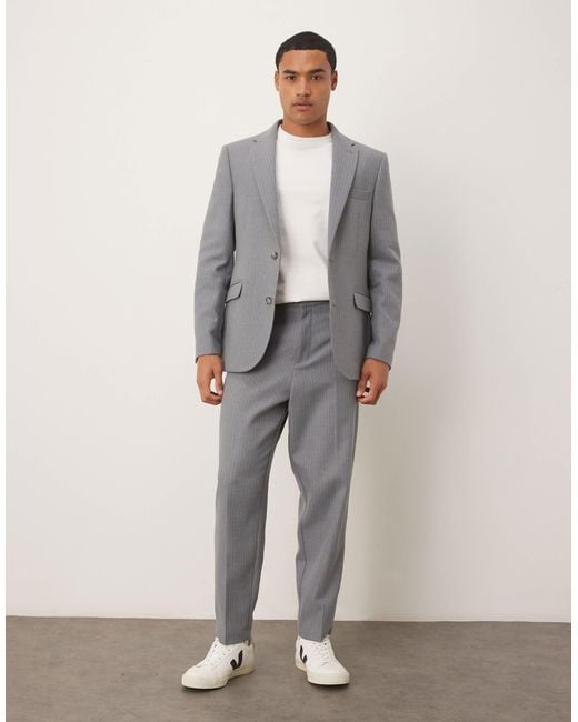 ASOS Natural Tapered Suit Trousers With Wool Pinstripe for men