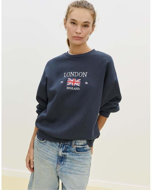 Stradivarius Blue Embroidered London Sweatshirt