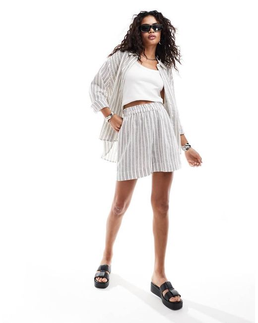 ONLY White Linen Mix Oversized Shirt Co-Ord