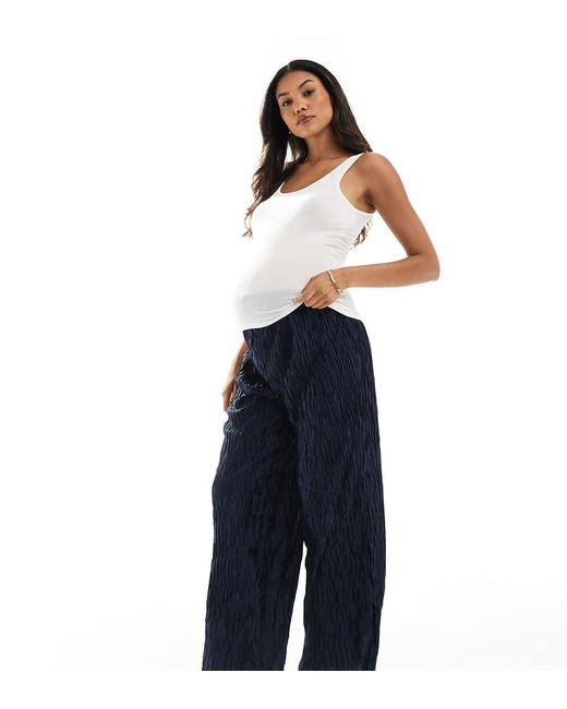 Vero Moda Blue Textured Plisse Wide Leg Trouser