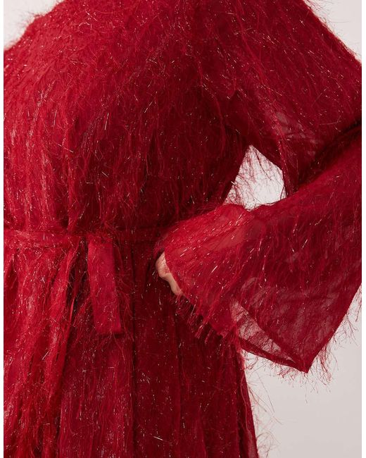 Vila Curve Fluffy Textured Tie Waist Mini Dress