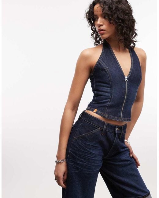 Collusion Blue Denim Halterneck Top