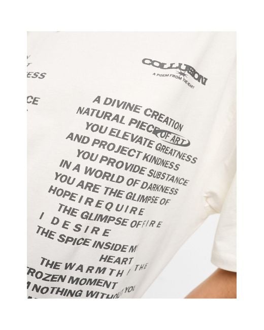 Collusion White Unisex Ecru Oversized T-shirt With Text Print
