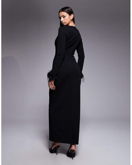 DASKA Blue Faux Feather Cuff Maxi Dress