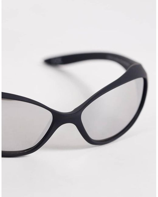 ASOS Black Wrap Sunglasses With Matte Frames And Mirrored Lenses for men