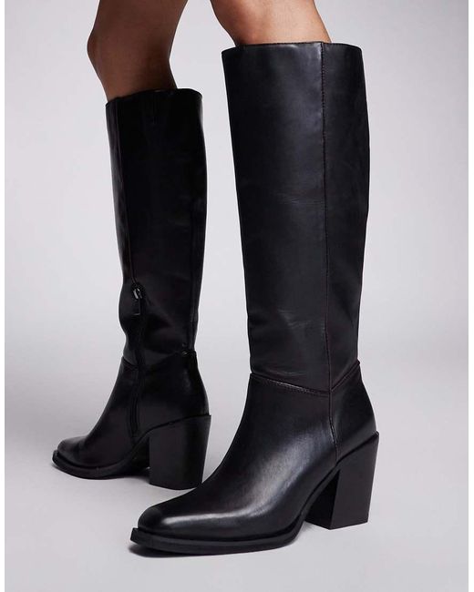 River Island Black Faux Leather Clean Knee High Boots