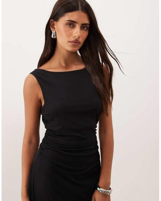 Nobody's Child Black Margot Mesh Slash Neck Midi Dress
