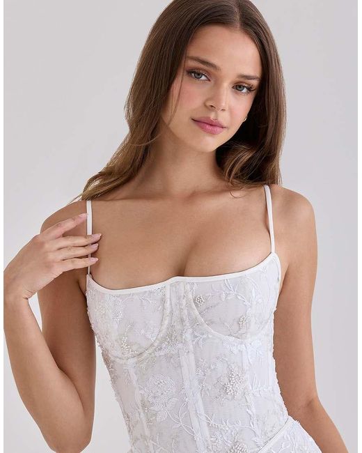 House Of Cb White Naima Hand Beaded Embellished Corset Maxi Dress