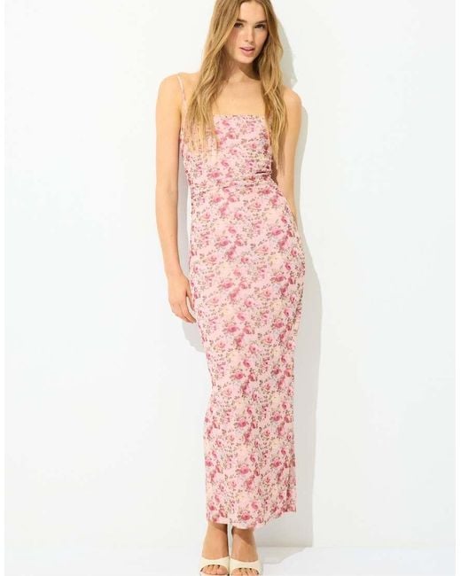 Stradivarius Pink Printed Fitted Midi Dress
