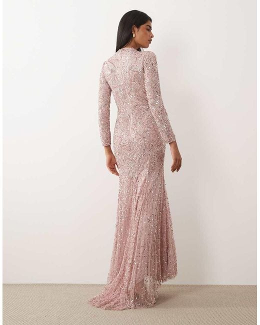 Beauut Pink Embellished Long Sleeve Maxi Dress