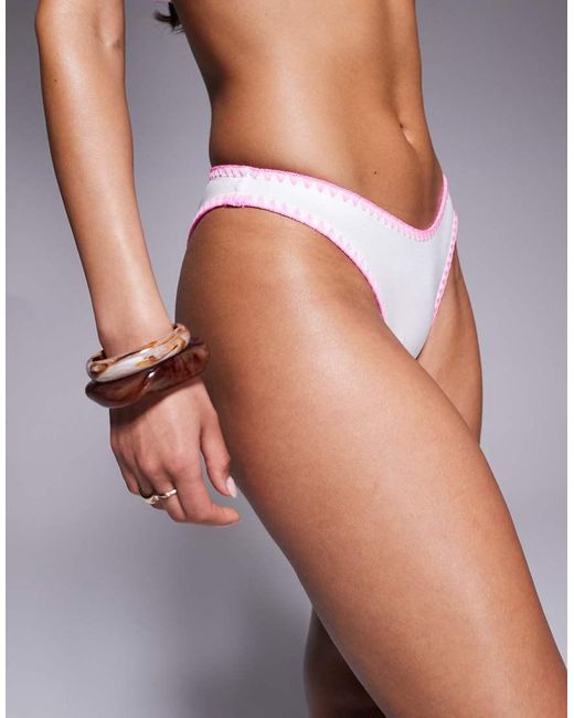 Boux Avenue Gray Rhodes High Waist Bikini Bottom With Pink Whipstitch