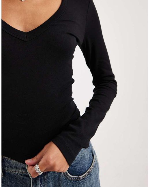 ONLY Black V Neck Long Sleeve Boxy Top