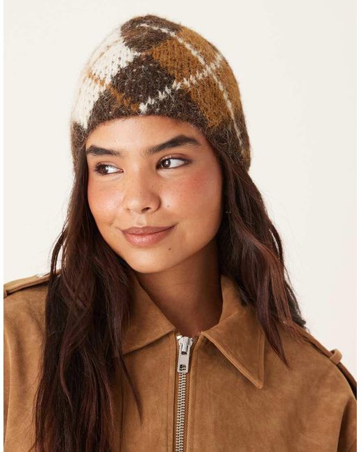 Mango Brown Wool Blend Argyle Beanie