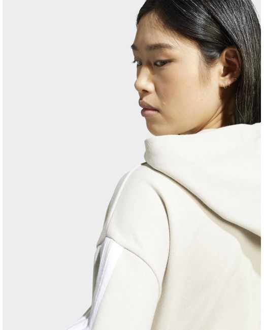 Adidas Originals White Essentials 3-Stripes French Terry Full-Zip Hoodie