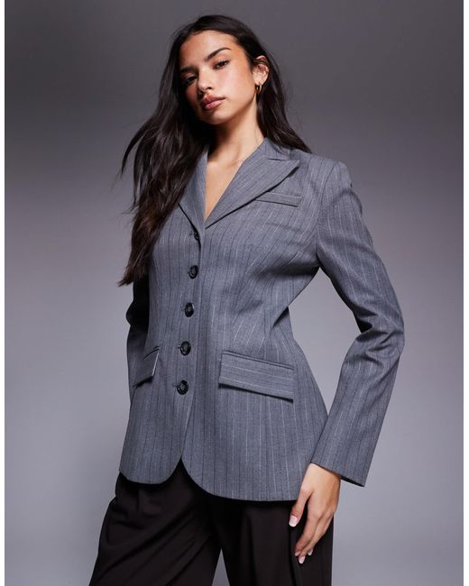 River Island Women's Gray Pinstriped Blazer