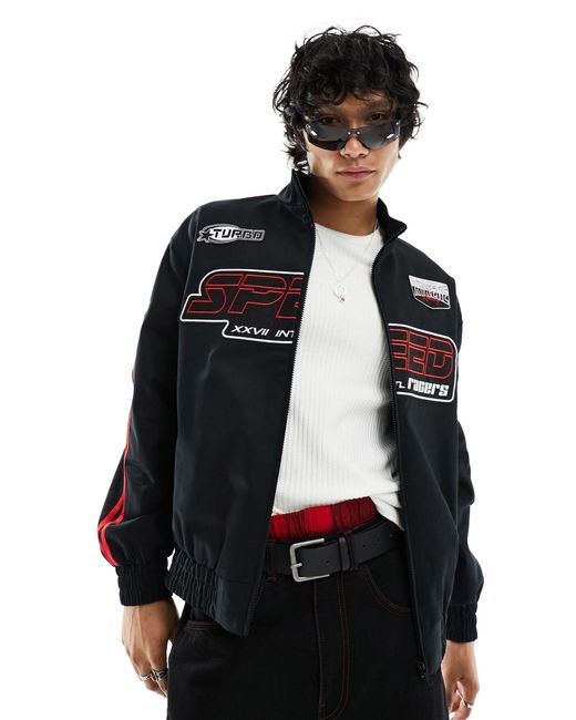 ASOS Black Oversized Motocross Bomber Jacket for men