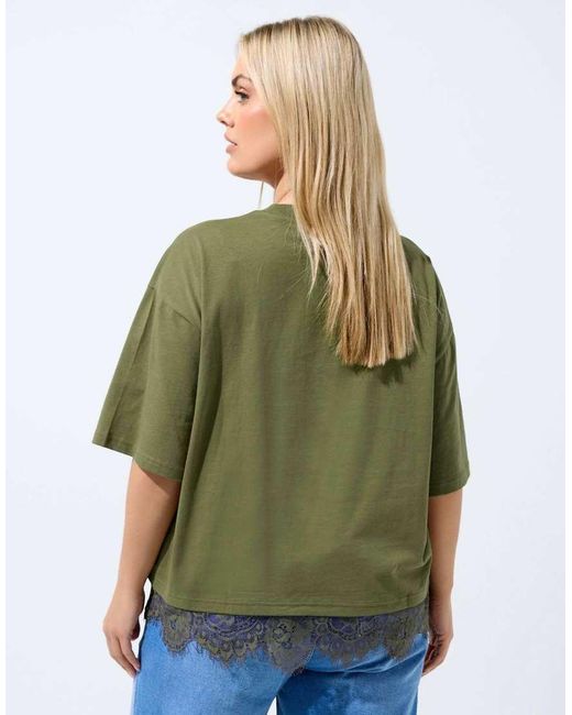 Yours Clothing Green Lace Hem T-Shirt