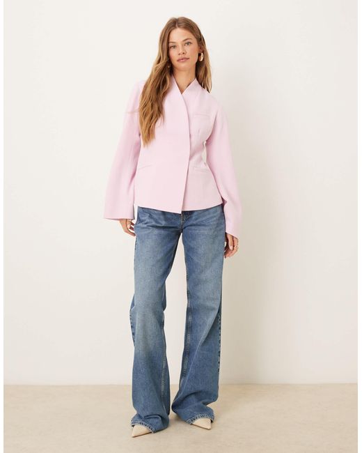 Blazer habillé sans col avec manches cocon ASOS en coloris Pink