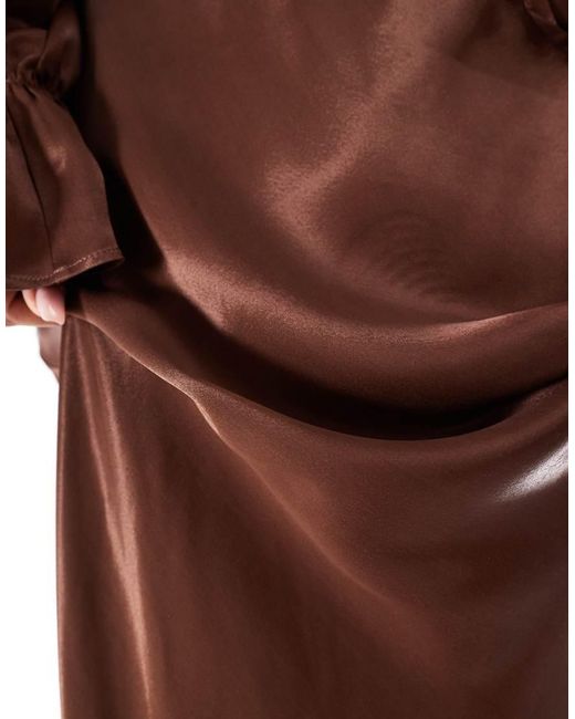 ASOS Brown Satin Corsage Detail Maxi Skirt