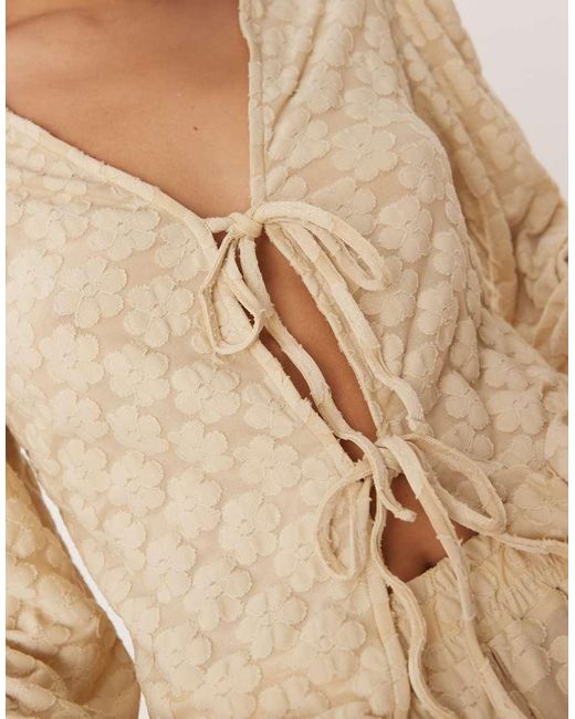 ASOS Natural Balloon Sleeve Top With Tie Detail Co-Ord