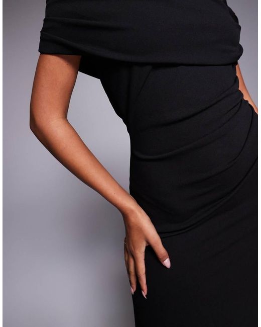 Goddiva Blue Crepe Pleated Drop Shoulder Midi Dress