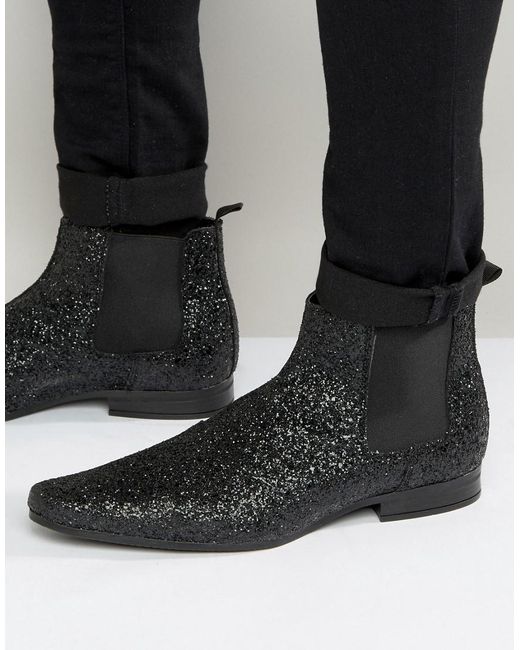 ASOS Chelsea Boots In Black Glitter for men