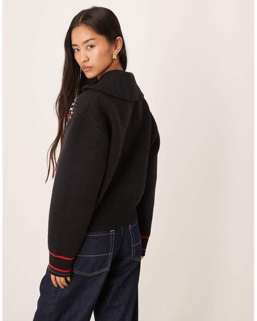 ASOS Red Ski Slogan Half-zip Fair Isle Jumper