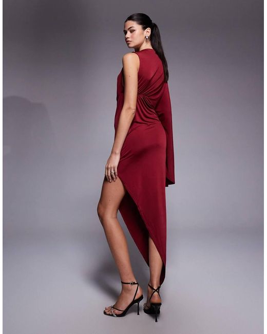 ASOS Red One Sleeve Draped Maxi Dress
