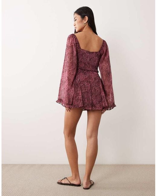 Miss Selfridge Red Long Sleeve Chiffon Playsuit