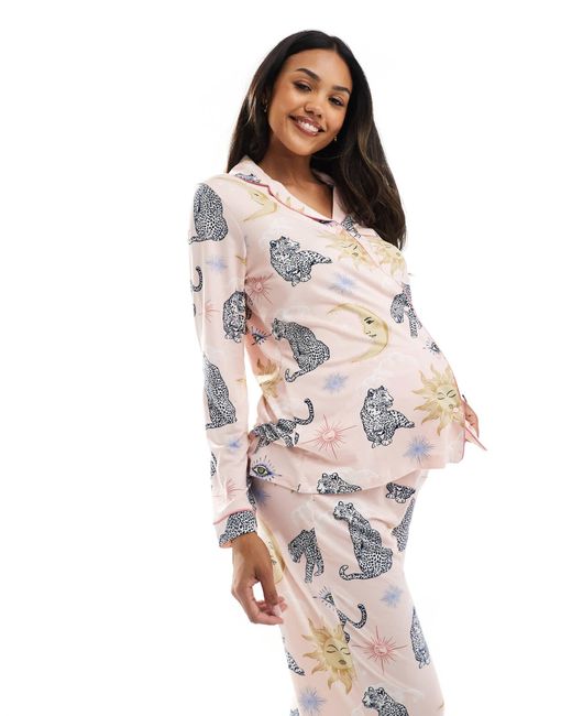 Chelsea Peers White Maternity Poly Long Sleeve Revere Pyjama Set
