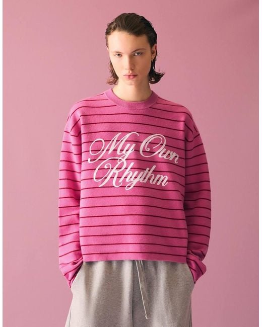 Bershka Pink Stripe Print Jumper for men