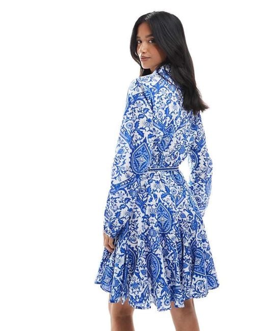 Only Petite Blue Dropped Hem Tie Waist Mini Dress