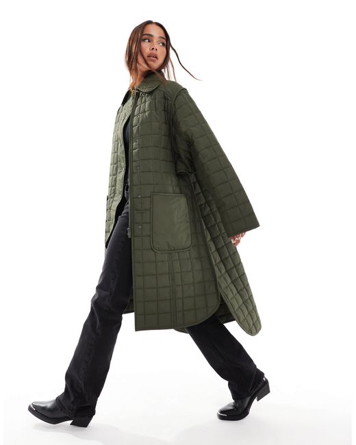 French Connection Green Quilted Longline Jacket