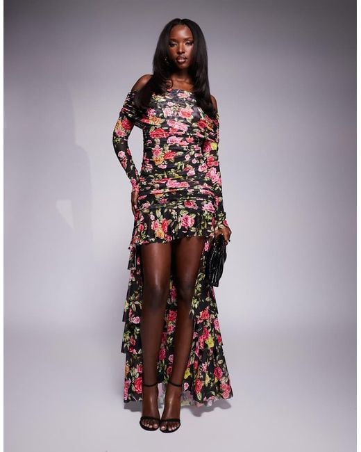 AFRM Multicolor Kellie Off The Shoulder Maxi Dress With Train Detail