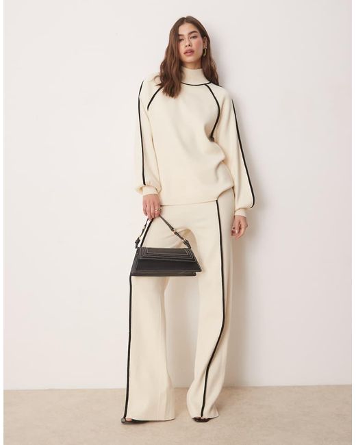 Y.A.S Natural Contrast Seam Knitted High Waist Trouser Co-ord