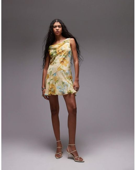 TOPSHOP Metallic Cowl Neck Full Hem Mini Tea Dress