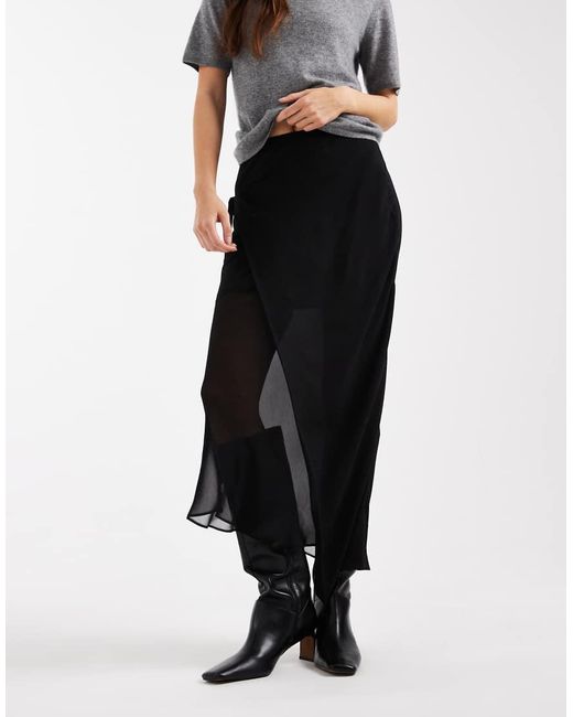 ASOS Black Sheer And Solid Wrap Maxi Skirt