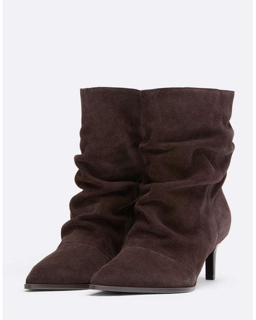Stradivarius Brown Leather Slouchy Stiletto Ankle Boots