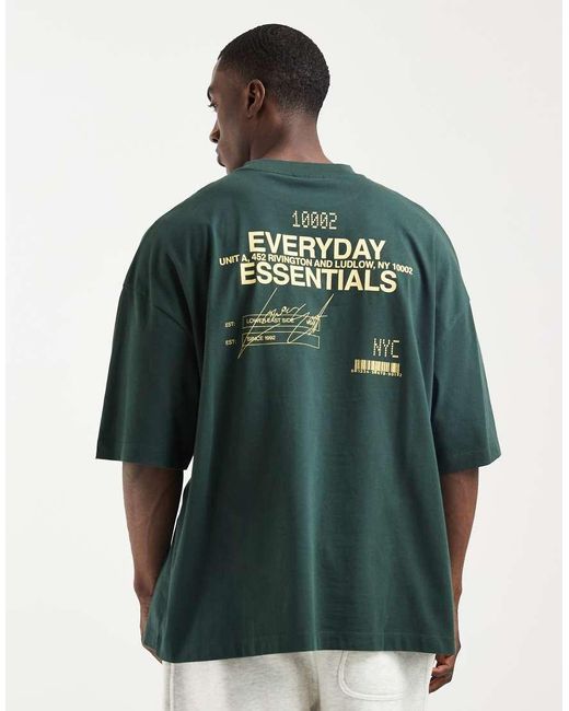 ASOS Green Oversized T-shirt With Everyday Essentials Text Graphic for men