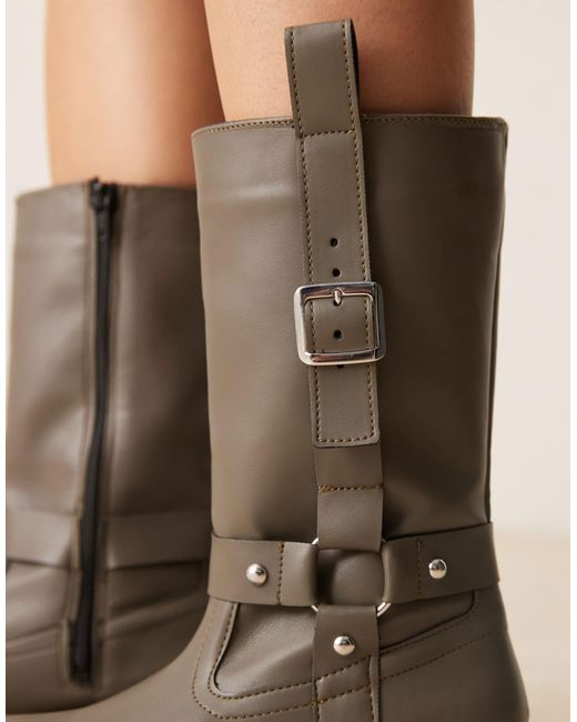 ASOS Natural Chalice Chunky Buckle Knee Boots