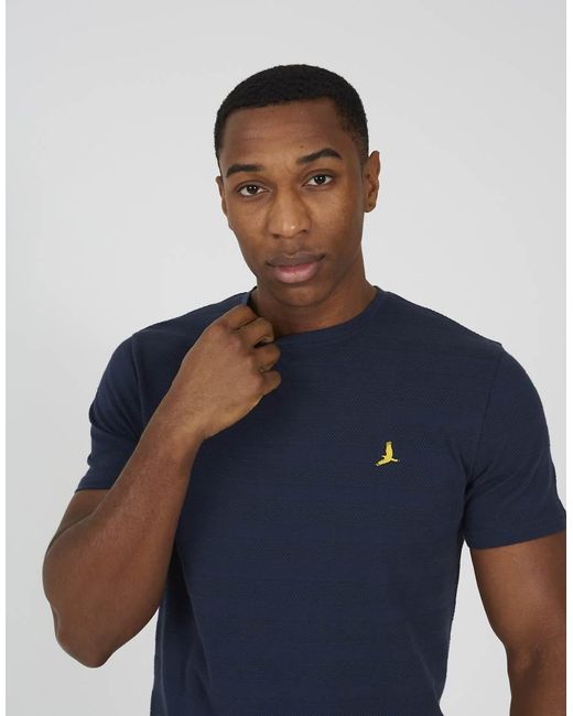 Brave Soul Blue Crew Neck Embroidered Badge T-Shirt for men