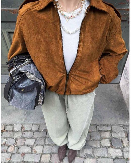 Bershka Gray Balloon Faux Suede Jacket