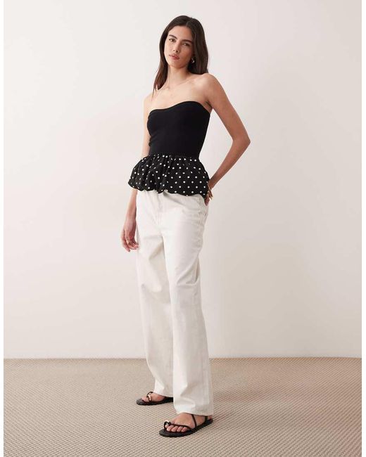 ASOS Black Bandeau Woven Frill Hem Top