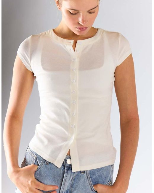 Glamorous Blue Button Front Tee