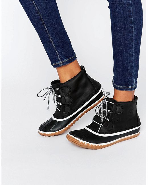 sorel out and about boot sorel out n about leather lace up ankle boots in black lyst sorel out and about boot sorel out n about leather lace up ankle boots in black lyst