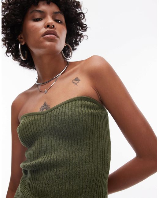 Top bustier d'ensemble en maille côtelée - kaki Mango en coloris Black