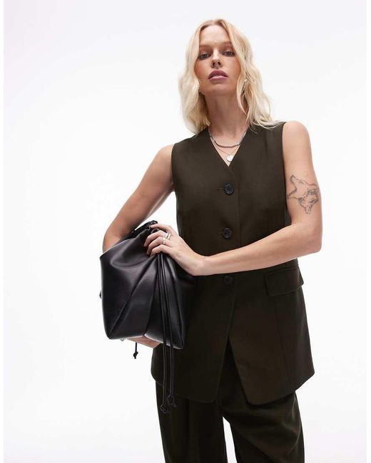 TOPSHOP Aansluitende Lang Gilet in het Black