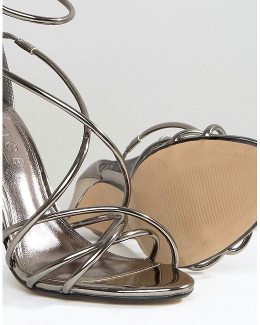 Office Spindle Pewter Metallic Strappy Heeled Sandals Lyst UK